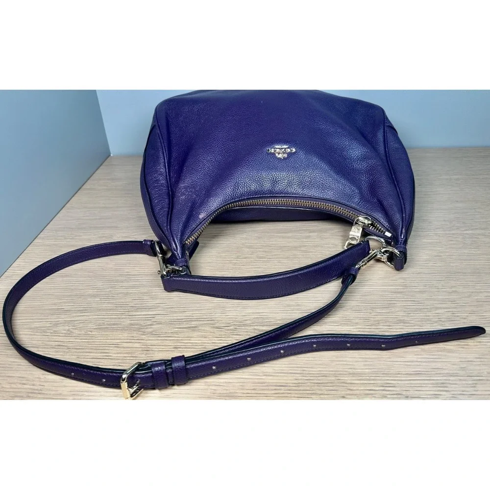 Coach F38259 Harley Large Purple Pebbled Leather Hobo Crossbody Bag Adjustable